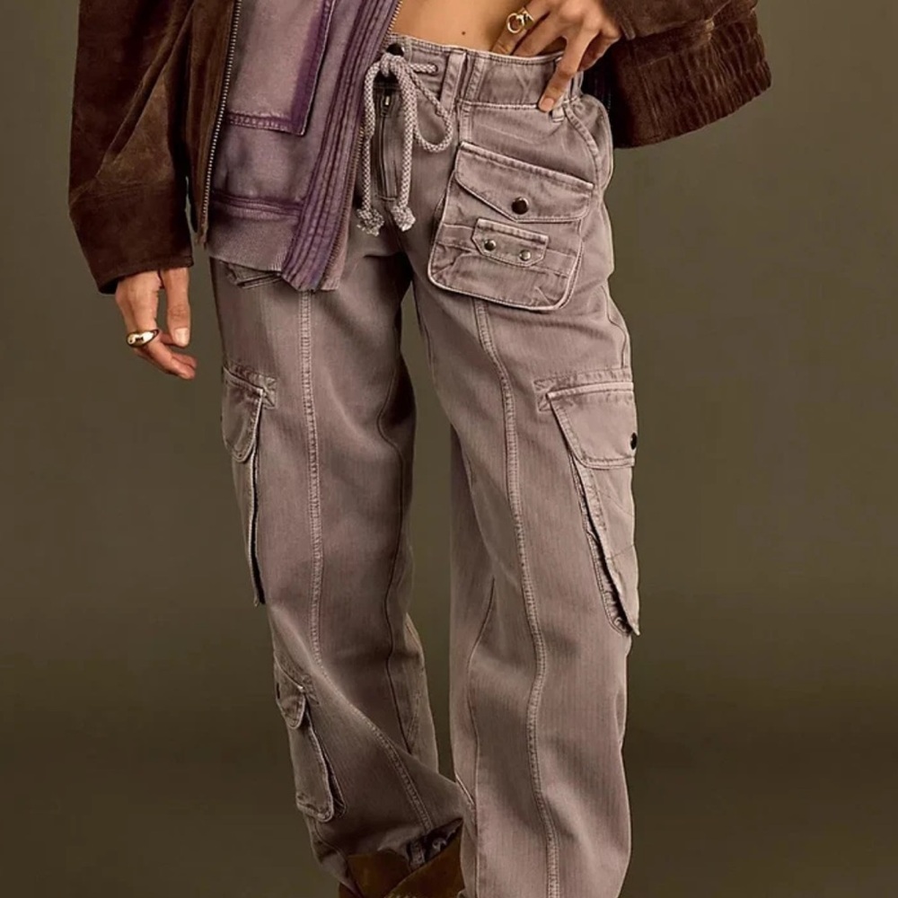 Free People Purple Cargo Jeans the color has a hint of purple very light